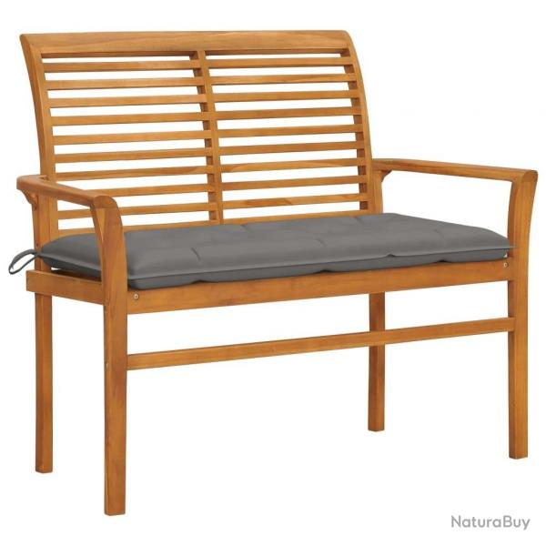 Banc de jardin avec coussin gris 112 cm Bois de teck massif alsavelo