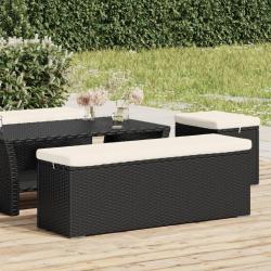 Banc pouf avec coussin noir 110x30x40 cm résine tressée alsavelo