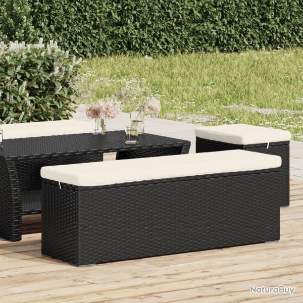 Banc pouf avec coussin noir 110x30x40 cm rsine tresse alsavelo