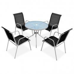 Ensemble à manger d'extérieur 5 pcs Acier Noir alsavelo