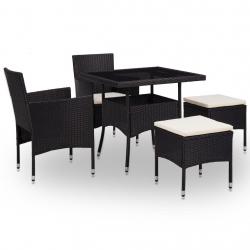 Ensemble à manger d'extérieur 5pcs Noir Résine tressée et verre alsavelo