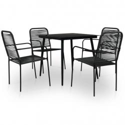 Ensemble à manger d'extérieur 5pcs Corde en coton et acier Noir alsavelo
