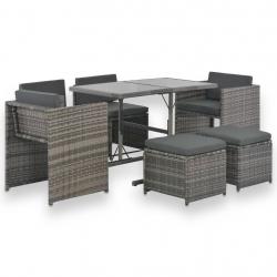 Ensemble à manger d'extérieur 7pcs coussins Résine tressée Gris alsavelo