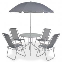 Ensemble à manger d'extérieur 6 pcs Acier et textilène Gris alsavelo