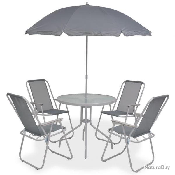 Ensemble  manger d'extrieur 6 pcs Acier et textilne Gris alsavelo