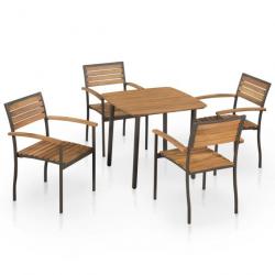 Ensemble à manger d'extérieur 5pcs Bois acacia solide et acier