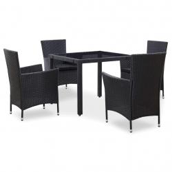 Ensemble à manger d'extérieur 5 pcs Résine tressée Noir alsavelo