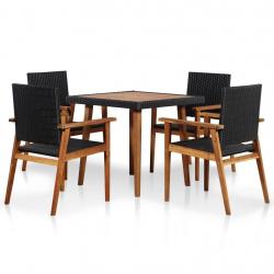 Ensemble à manger d'extérieur 5 pcs Résine tressée Noir marron alsavelo