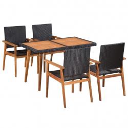 Ensemble à manger d'extérieur 5 pcs Résine tressée Noir marron alsavelo