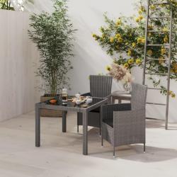 Ensemble à manger d'extérieur 3pcs coussins gris résine tressée alsavelo