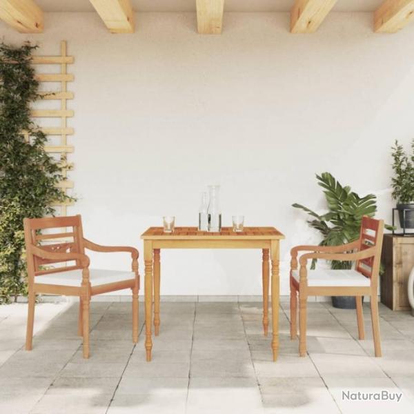 Ensemble  manger de jardin et coussins blanc 3 pcs teck massif