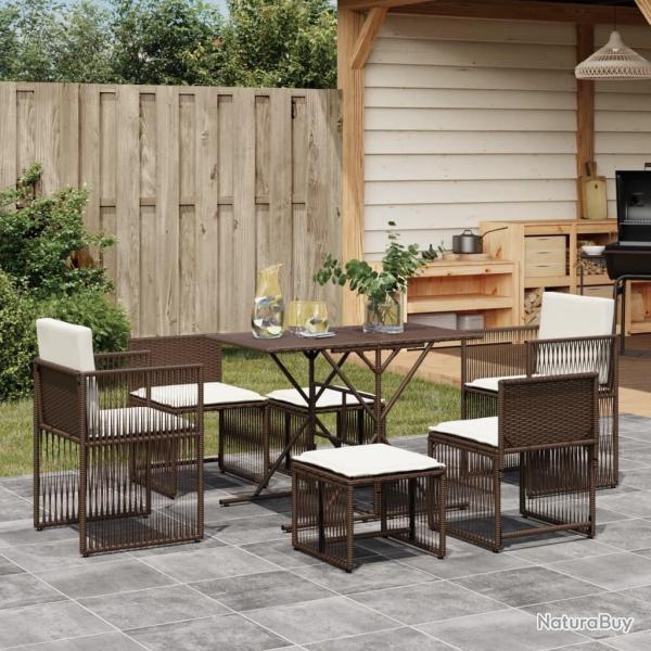 Ensemble  manger de jardin et coussins 7 pcs marron rotin alsavelo
