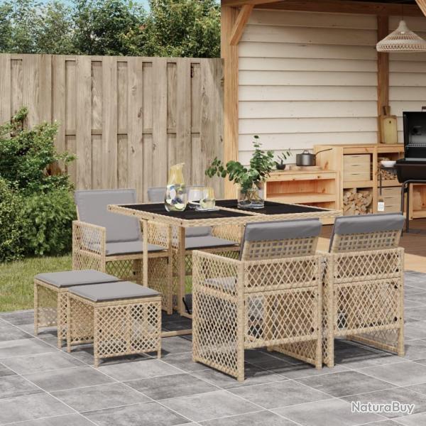 Ensemble  manger de jardin et coussins 9 pcs beige Poly rotin alsavelo
