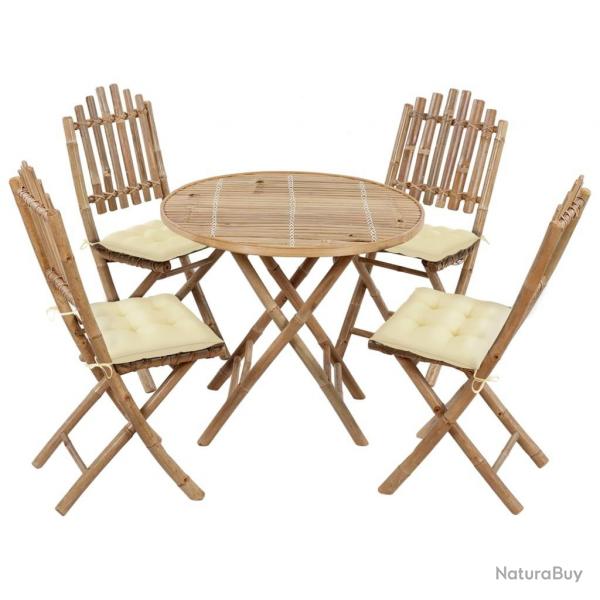 Ensemble  manger d'extrieur pliable 5pcs avec coussins Bambou alsavelo