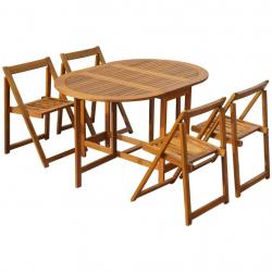 Ensemble à manger d'extérieur pliable 5pcs Bois d'acacia solide alsavelo