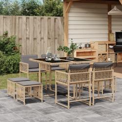 Ensemble à manger de jardin et coussins 9 pcs mélange beige alsavelo