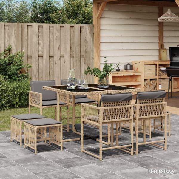 Ensemble  manger de jardin et coussins 9 pcs mlange beige alsavelo
