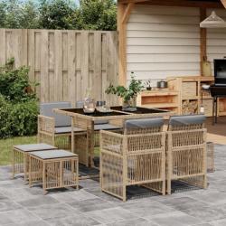 Ensemble à manger de jardin et coussins 9 pcs mélange beige