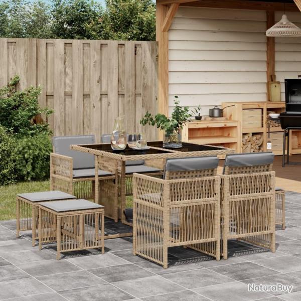 Ensemble  manger de jardin et coussins 9 pcs mlange beige alsavelo