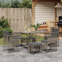 Ensemble à manger de jardin et coussins 7 pcs gris rotin alsavelo