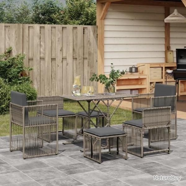 Ensemble  manger de jardin et coussins 7 pcs gris rotin