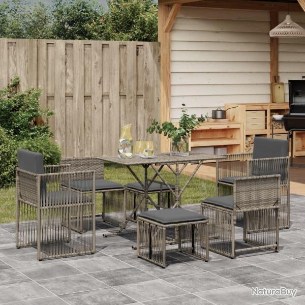 Ensemble  manger de jardin et coussins 7 pcs gris rotin alsavelo