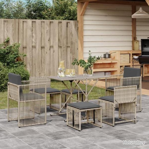 Ensemble  manger de jardin et coussins 7 pcs gris clair rotin