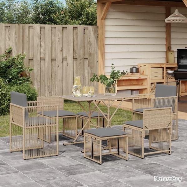 Ensemble  manger de jardin et coussins 7 pcs beige poly rotin alsavelo