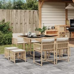 Ensemble à manger de jardin et coussins 9 pcs beige Poly rotin alsavelo