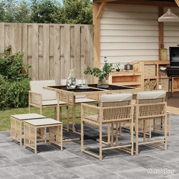 Ensemble  manger de jardin et coussins 9 pcs beige Poly rotin alsavelo