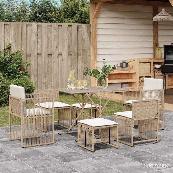 Ensemble  manger de jardin et coussins 7 pcs beige poly rotin alsavelo