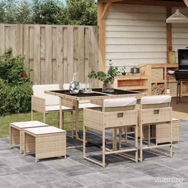 Ensemble  manger de jardin et coussins 9 pcs beige Poly rotin alsavelo