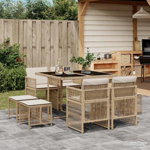 Ensemble  manger de jardin et coussins 9 pcs beige Poly rotin alsavelo