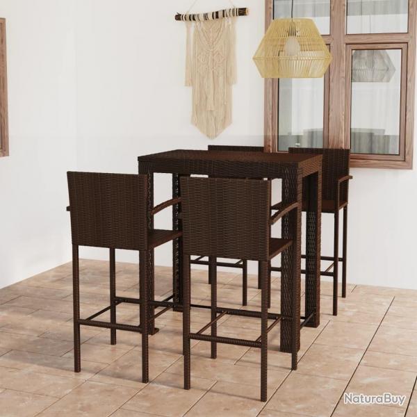 bar d'extrieur 5 pcs accoudoir Poly rotin Marron alsavelo