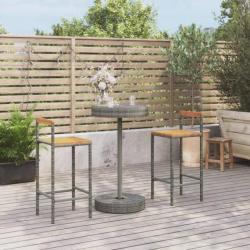 bar jardin 3 pcs gris poly rotin/bois massif acacia