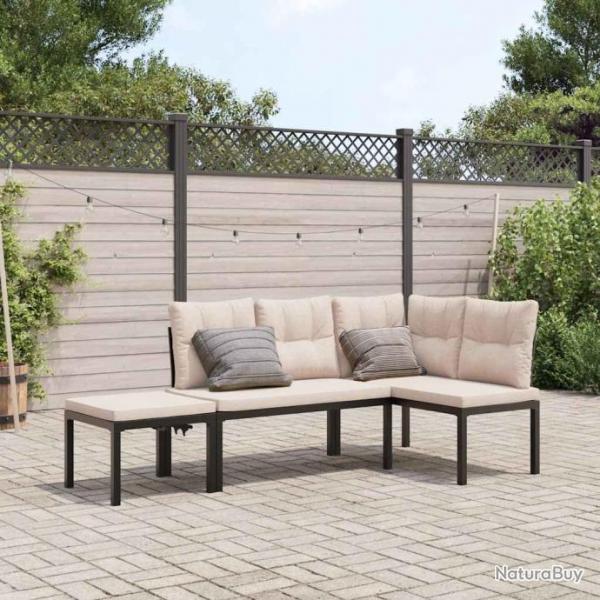 banc de jardin avec coussins 3 pcs noir