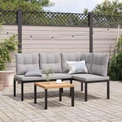 banc de jardin avec coussins 3 pcs noir