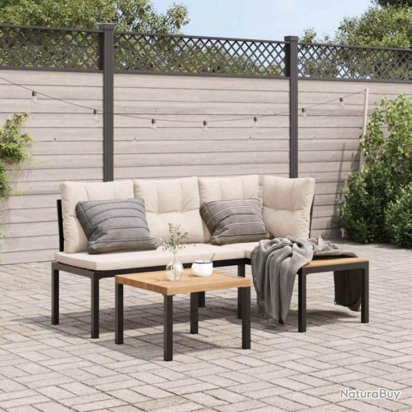 banc de jardin avec coussins 3 pcs noir