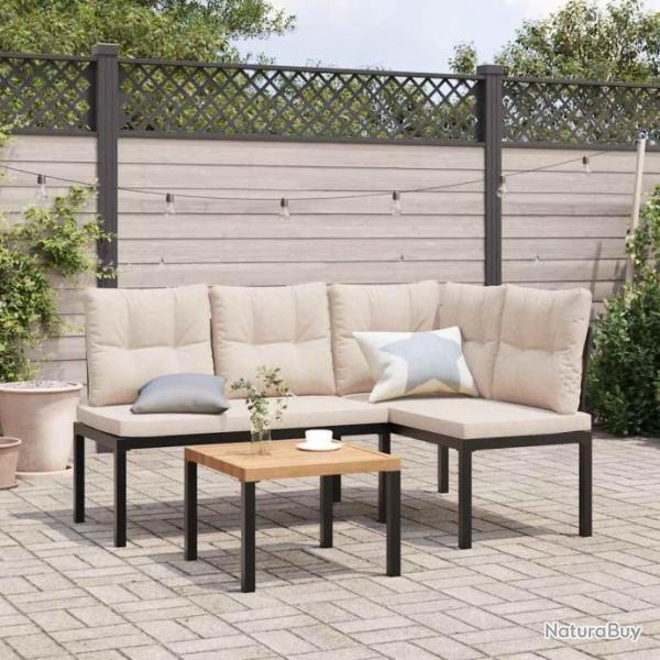 banc de jardin avec coussins 3 pcs noir