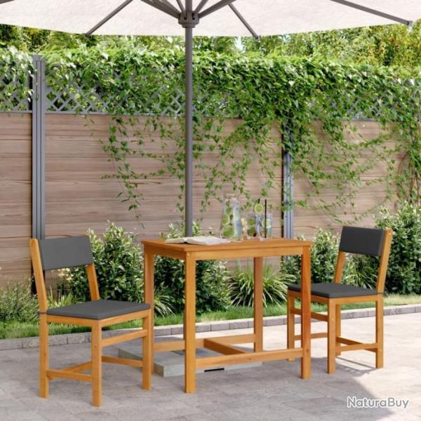 balcon avec coussins 3 pcs bois massif d'acacia