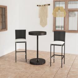 bar de jardin 3 pcs et coussins Résine tressée Noir alsavelo