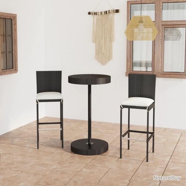 bar de jardin 3 pcs et coussins Rsine tresse Noir alsavelo