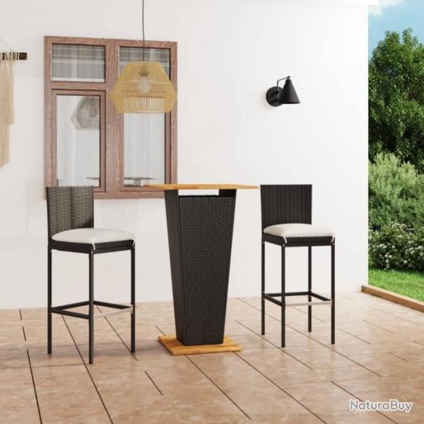 bar de jardin 3 pcs et coussins Rsine tresse Noir