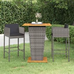 bar de jardin 3 pcs et coussins Résine tressée Gris alsavelo
