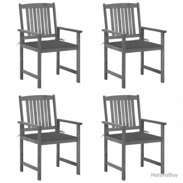 Chaises de jardin et coussins lot de 4 Gris Bois acacia massif