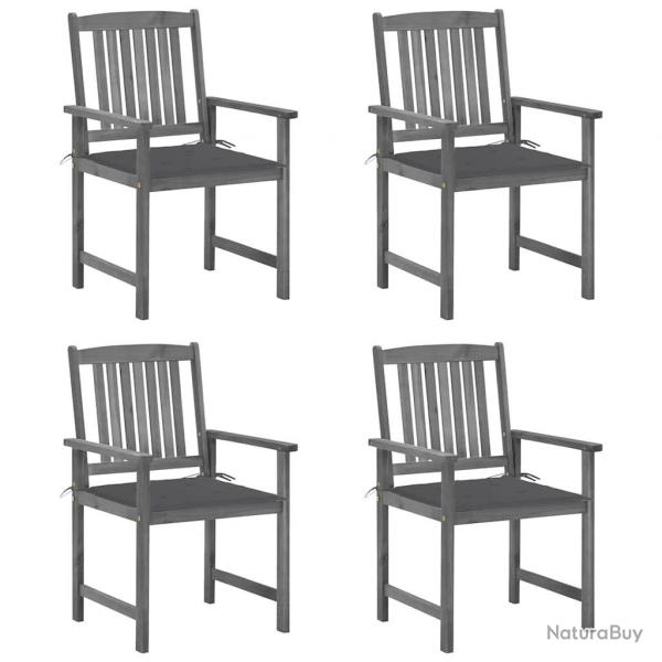 Chaises de jardin et coussins lot de 4 Gris Bois acacia massif alsavelo