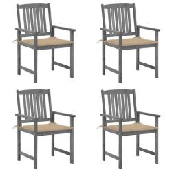 Chaises de jardin et coussins lot de 4 Gris Bois acacia massif