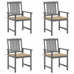 Chaises de jardin et coussins lot de 4 Gris Bois acacia massif alsavelo