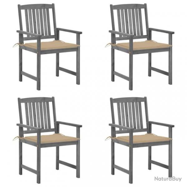 Chaises de jardin et coussins lot de 4 Gris Bois acacia massif