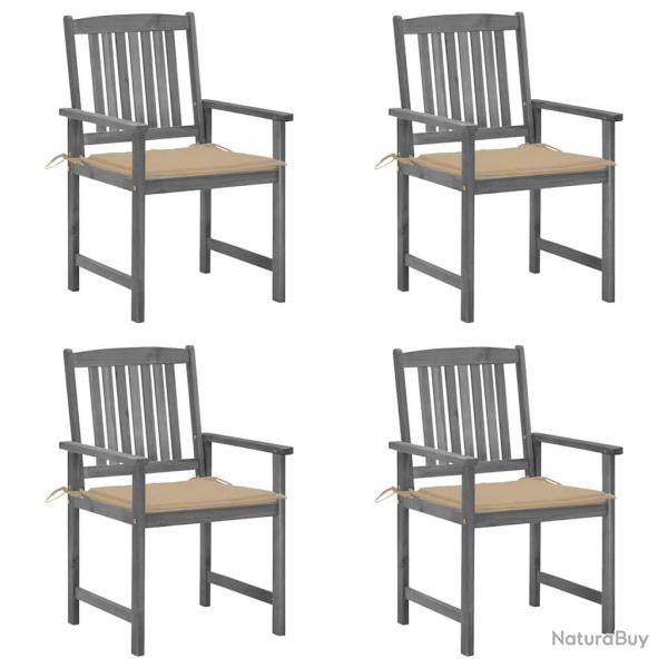 Chaises de jardin et coussins lot de 4 Gris Bois acacia massif alsavelo